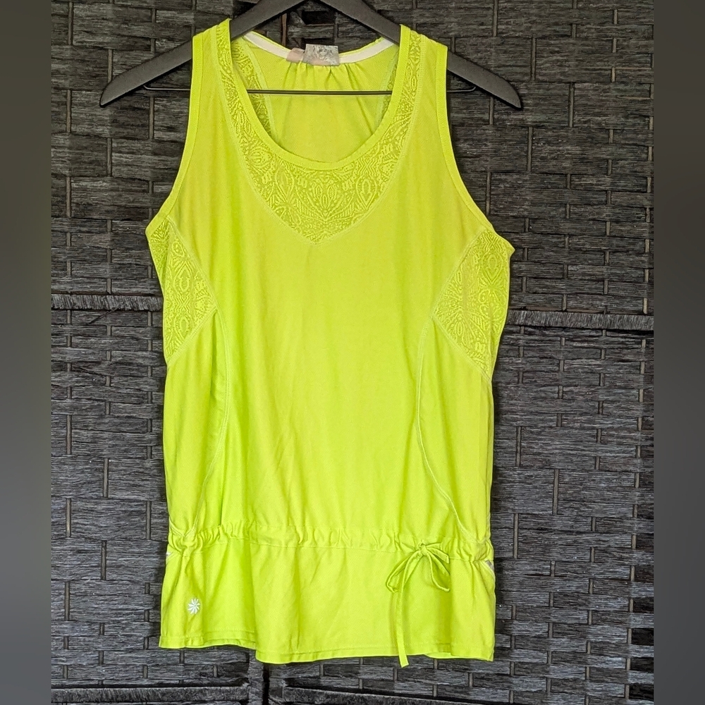 Athleta Neon Yellow Tank Cinched Waist Sz SMALL Yoga Athletic Gym Athleisure